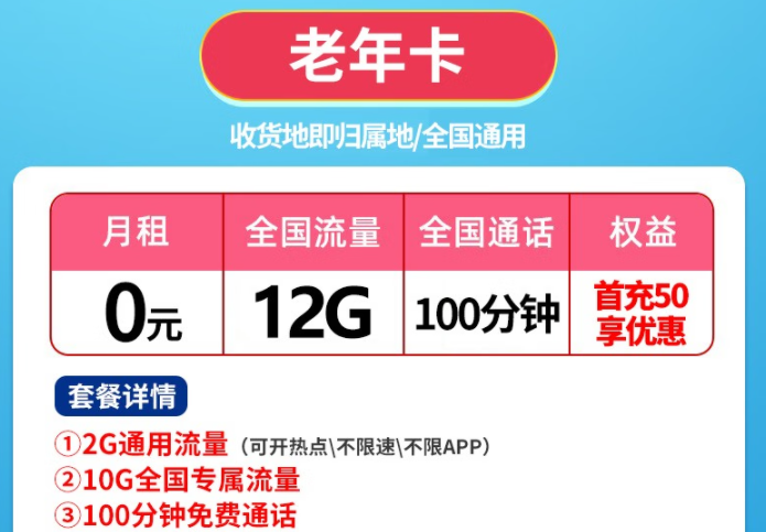 有沒有0月租的流量卡？聯通老年卡、親情卡0月租有流量包免費通話