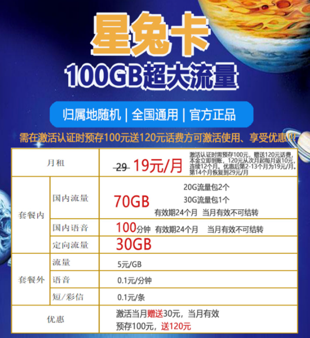 免費申請電信19元100G流量卡|電信星兔卡怎么樣？