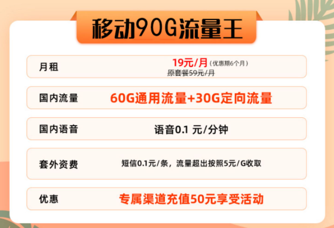 移動90G流量王卡好用嗎？首月免費|協議期1年的移動流量卡